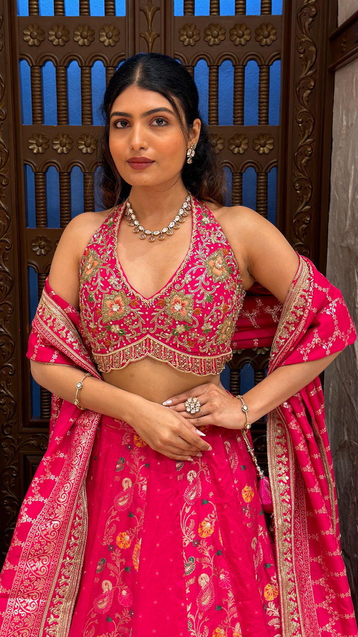Rani Pink Embroidered Bridal Lehenga Set with Dupatta