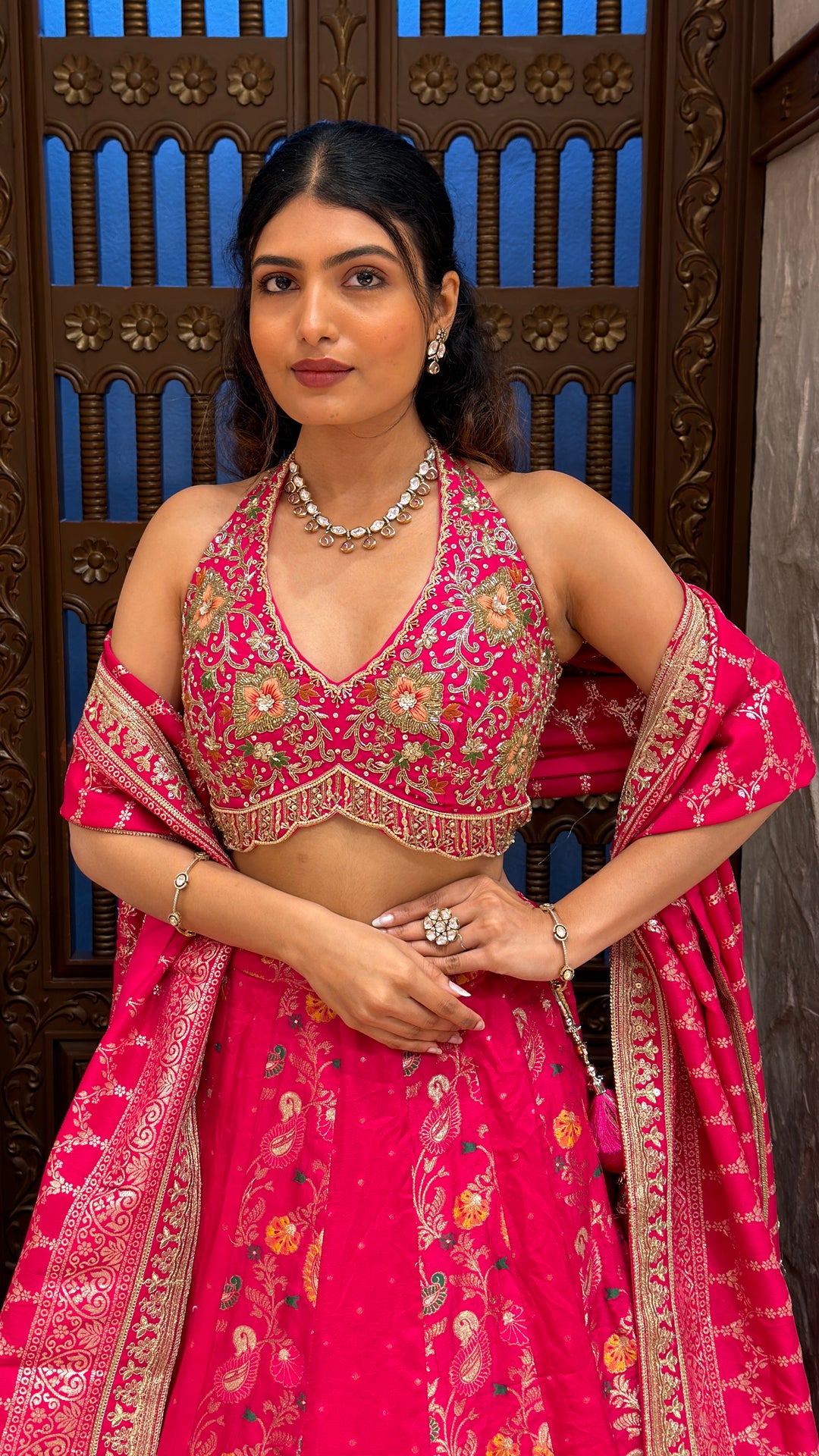 Rani Pink Embroidered Bridal Lehenga Set with Designer Dupatta