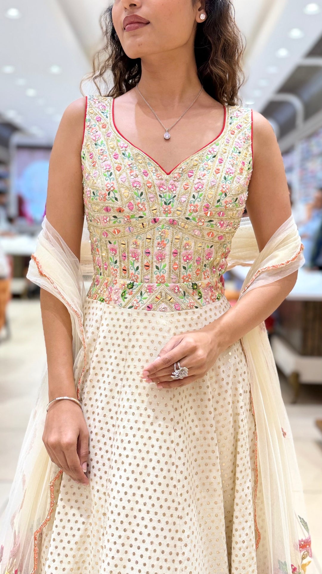Ivory Floral Embroidered Designer Lehenga Set with Dupatta