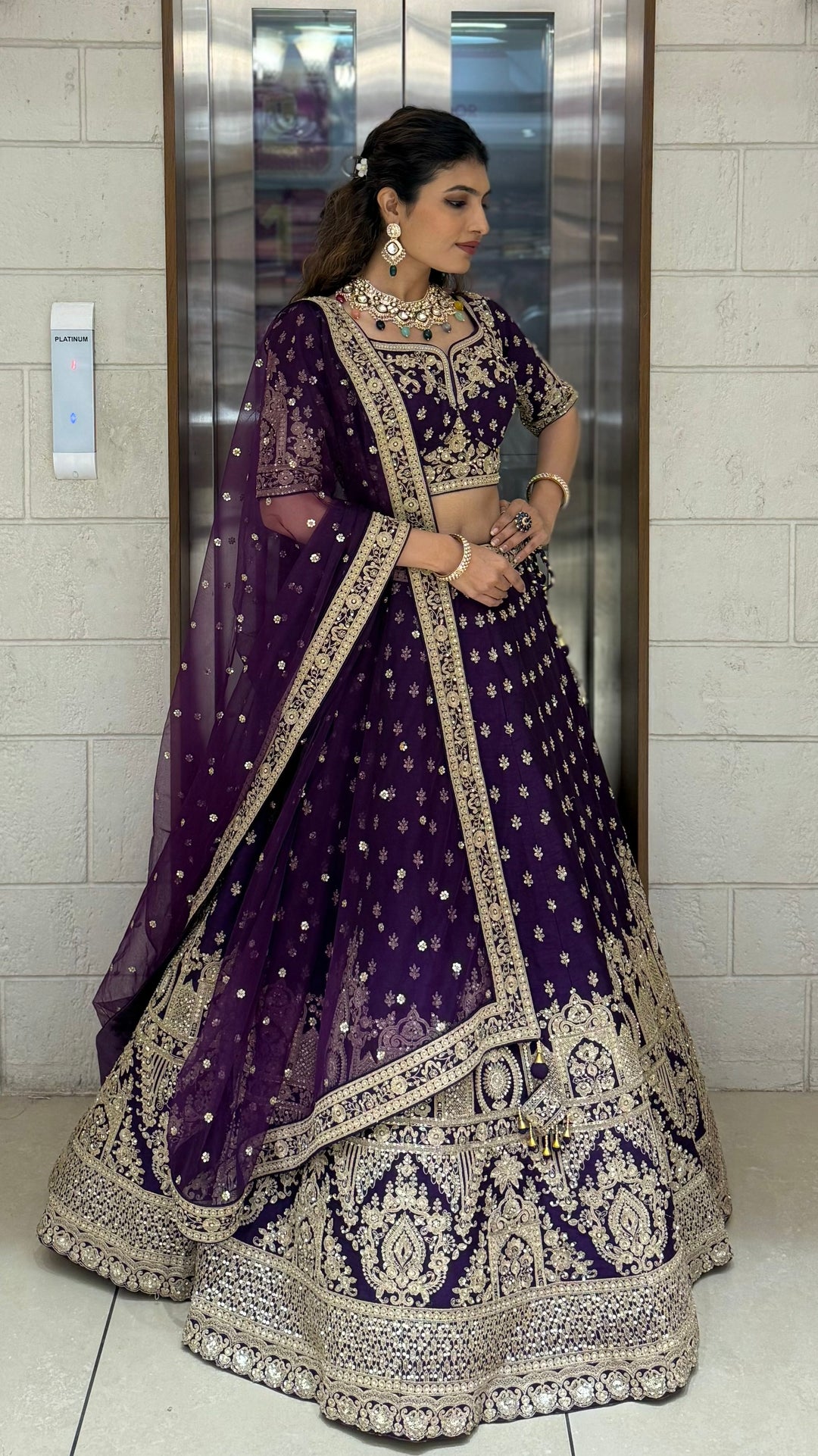 Royal Purple Velvet Bridal Lehenga with Heavy Zardozi & Dori Embroidery