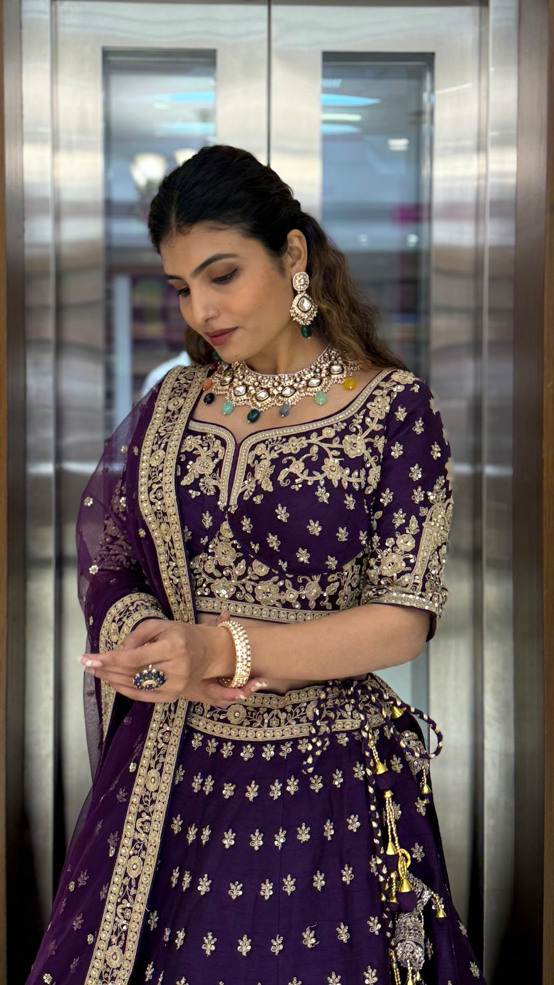 Royal Purple Velvet Bridal Lehenga with Heavy Zardozi & Dori Embroidery