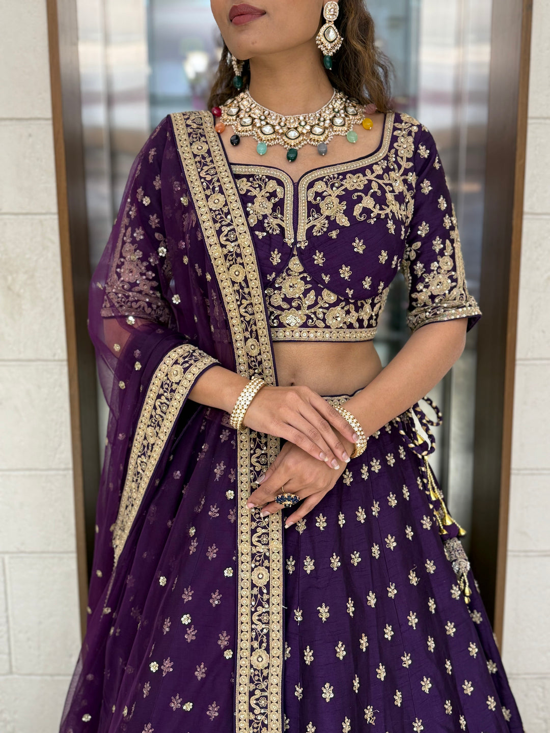 Royal Purple Velvet Bridal Lehenga with Heavy Zardozi & Dori Embroidery