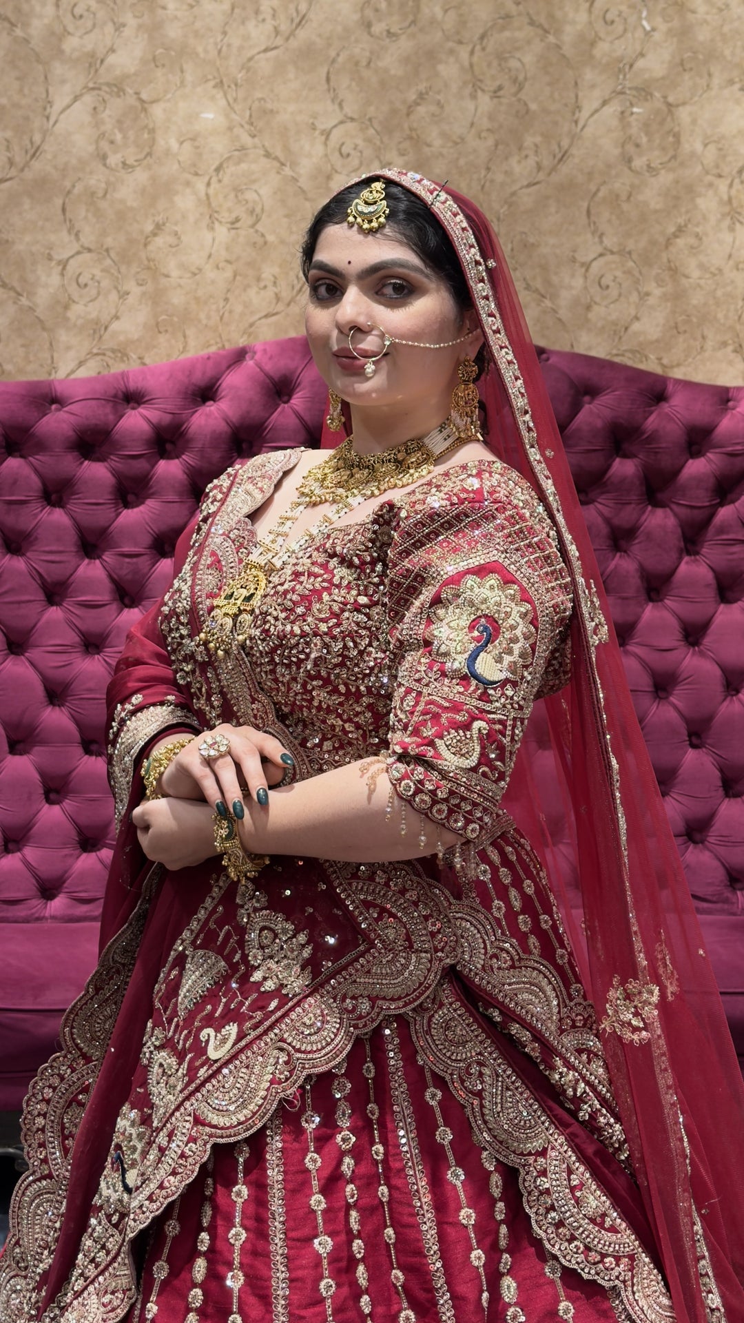 Royal Maroon Bridal Lehenga Choli Set with Heavy Embroidered Dupatta