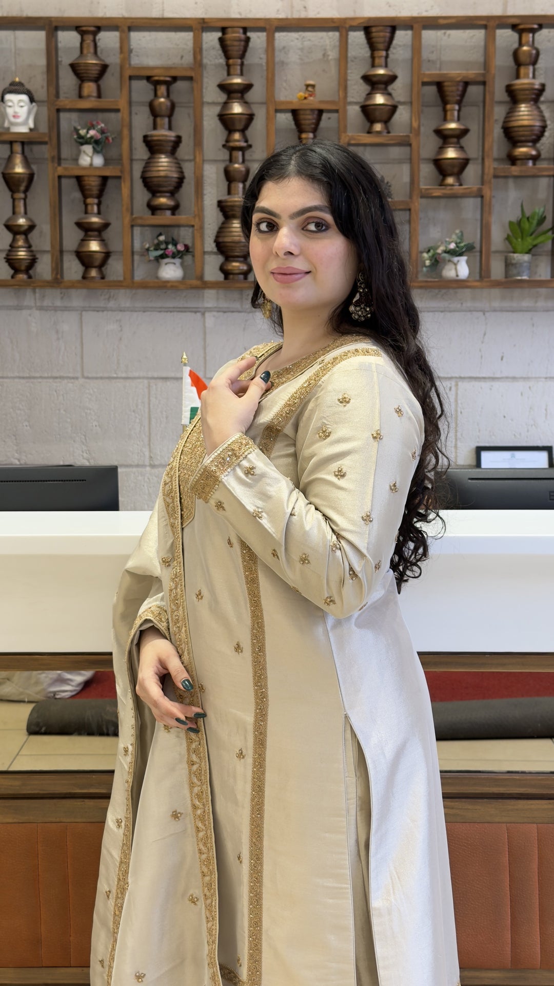 Ivory Embroidered Straight Kurta Pant Set with Designer Dupatta