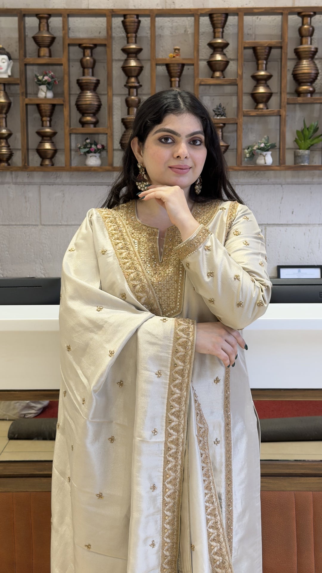 Ivory Embroidered Straight Kurta Pant Set with Designer Dupatta