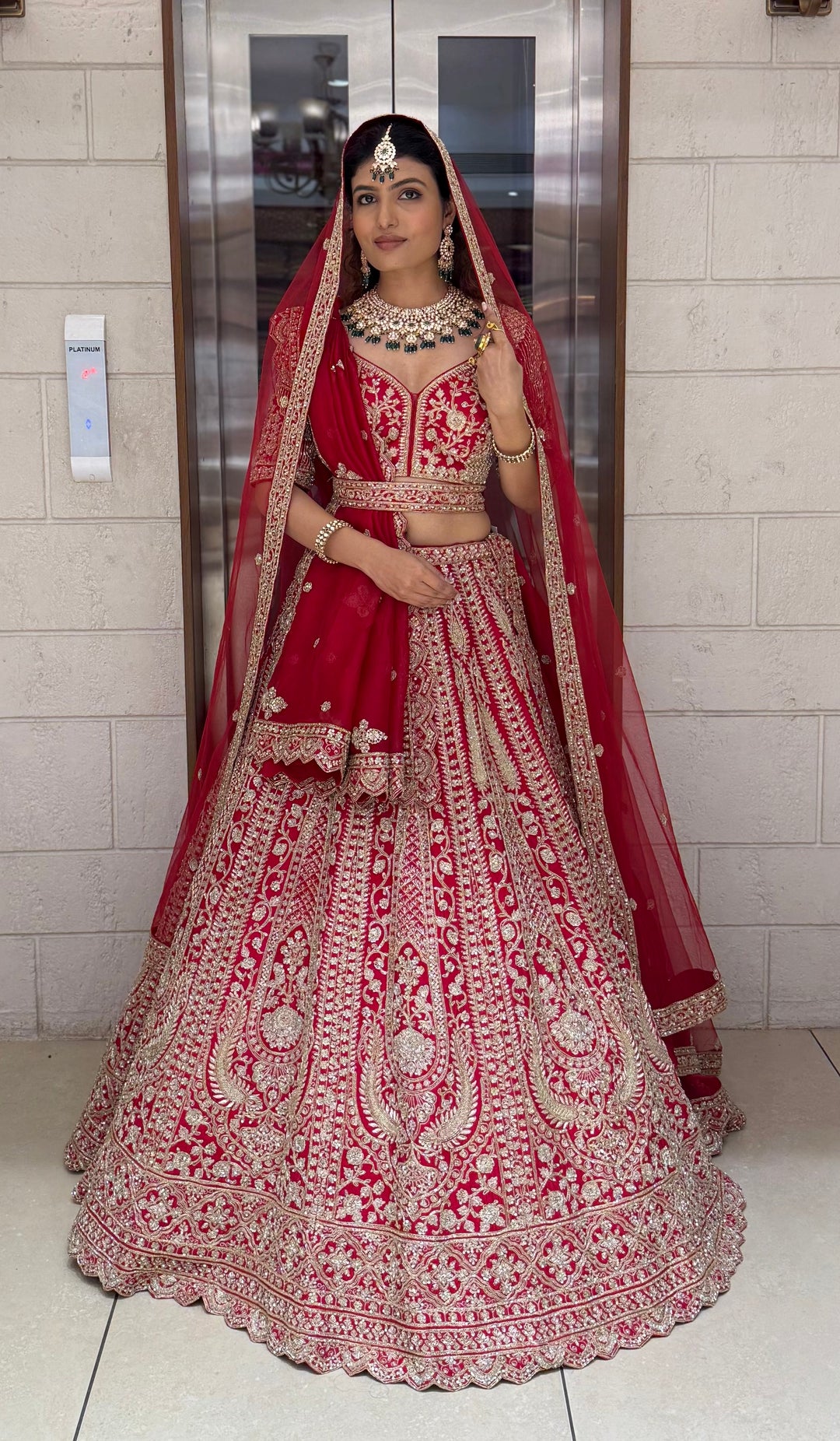 Regal Red Heavy Zardozi Bridal Lehenga with Hand-Embroidered