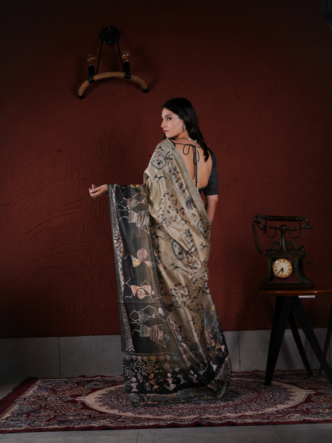 Ethnic Warli Print Saree in Khadi Style PV Cotton with Unstitched Blouse