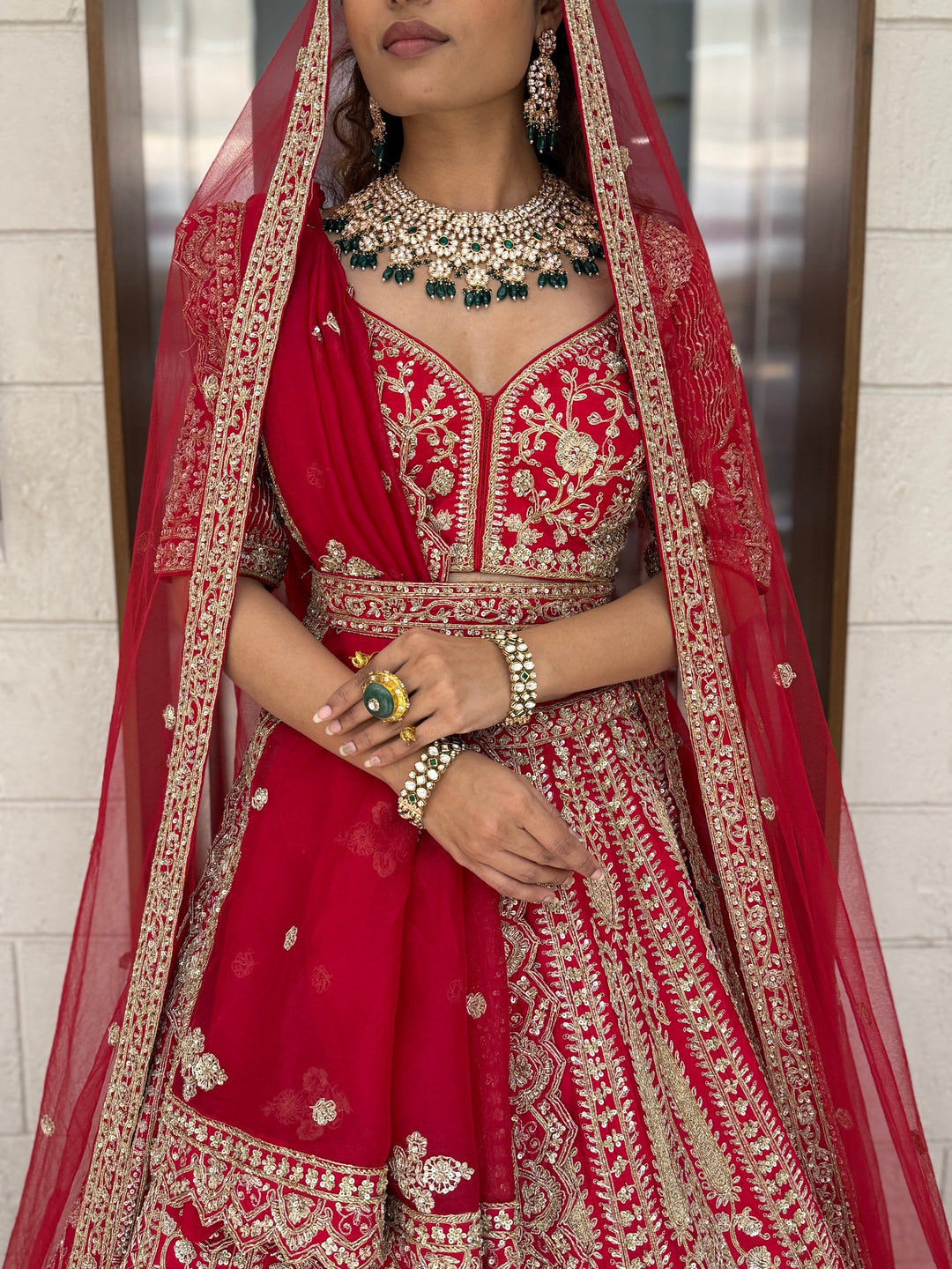 Regal Red Heavy Zardozi Bridal Lehenga with Hand-Embroidered Blouse & Double Dupatta