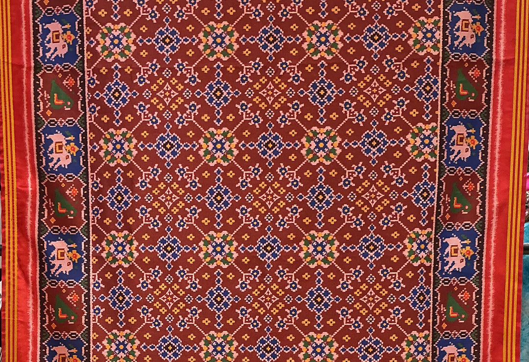 Patan Patola Inspired Rust Red Saree with Kunjar (Elephant) Motifs & Traditional Borders P160