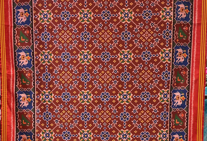 Patan Patola Inspired Rust Red Saree with Kunjar (Elephant) Motifs & Traditional Borders P160