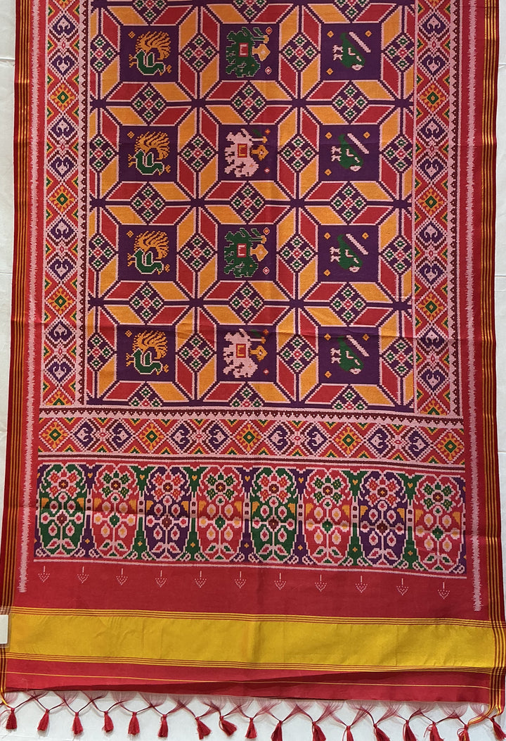 Patan Patola Inspired Royal Purple Saree with Kunjar & Peacock Geometric Motifs P383