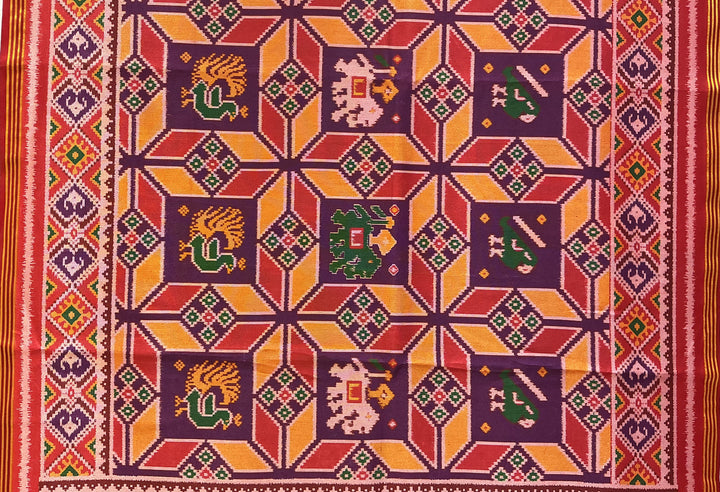 Patan Patola Inspired Royal Purple Saree with Kunjar & Peacock Geometric Motifs P383