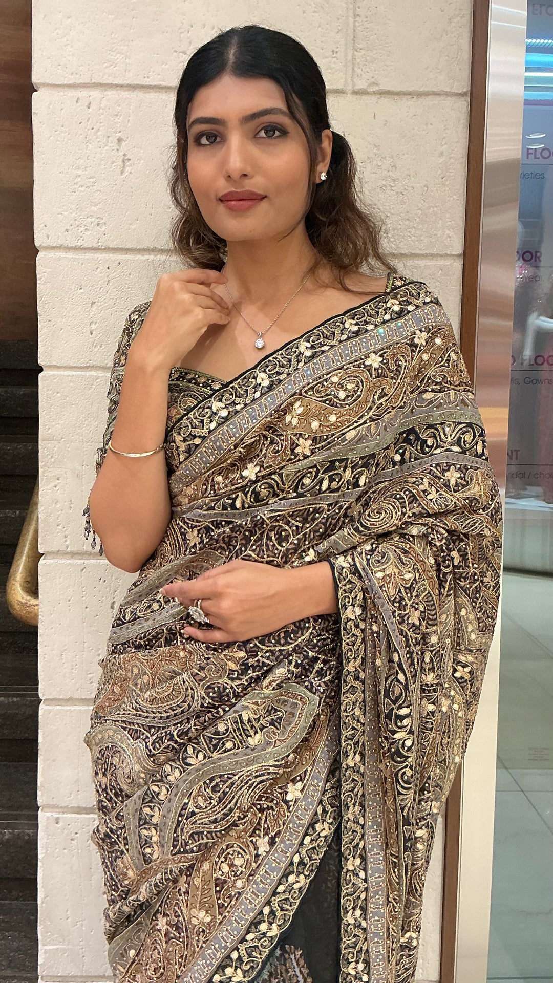 Black & Antique Gold Heavy Embroidered Designer Saree with Statement Border