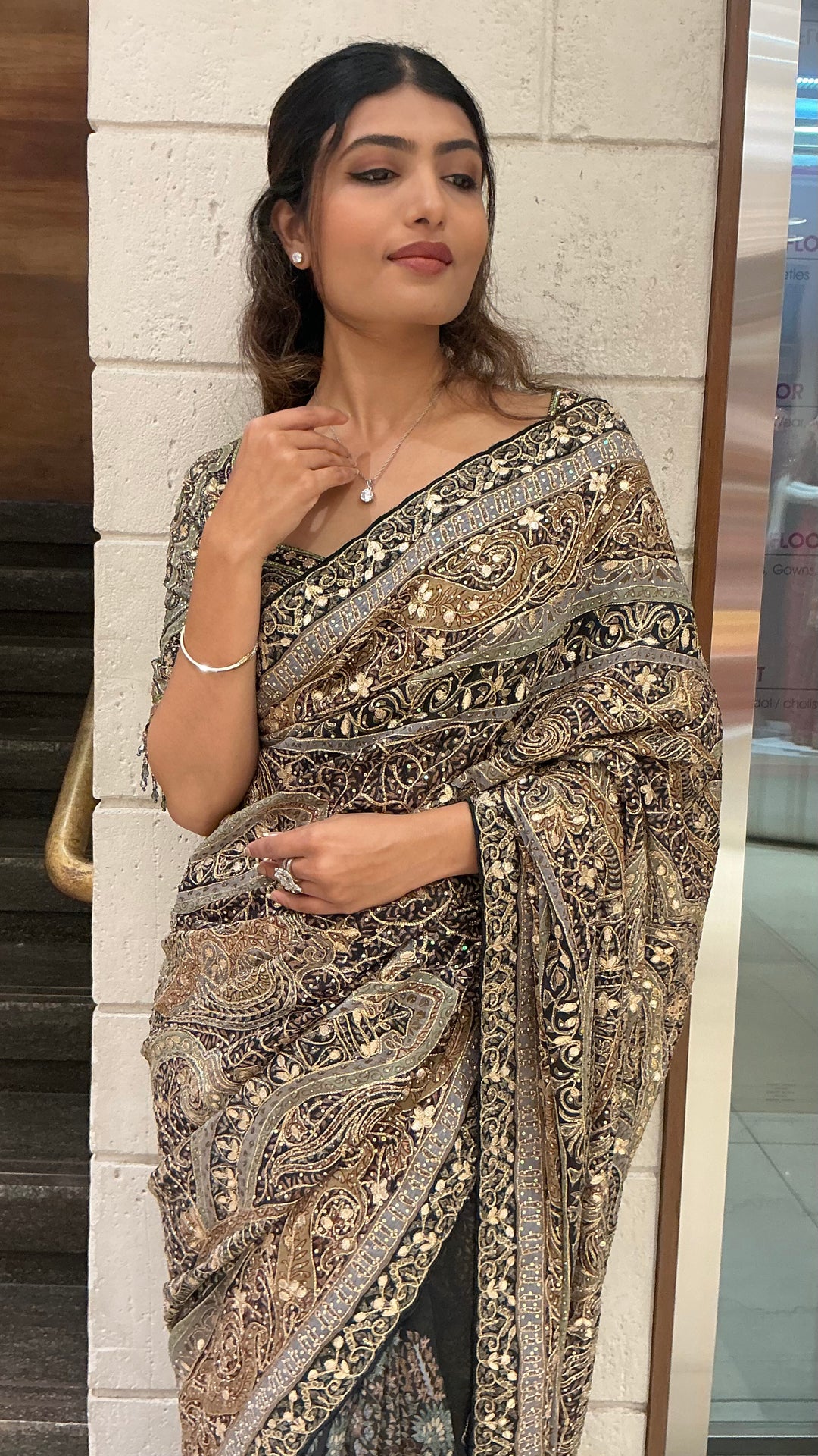 Black & Antique Gold Heavy Embroidered Designer Saree with Statement Border