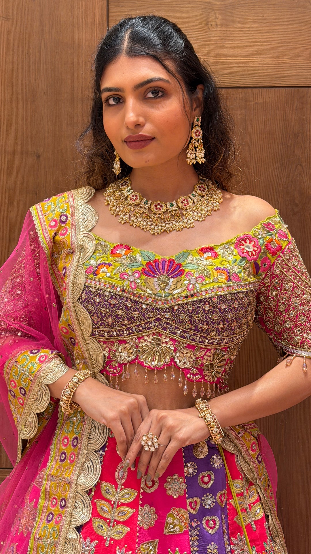 Rani Pink & Lime Green Royal Embroidered Bridal Lehenga Set
