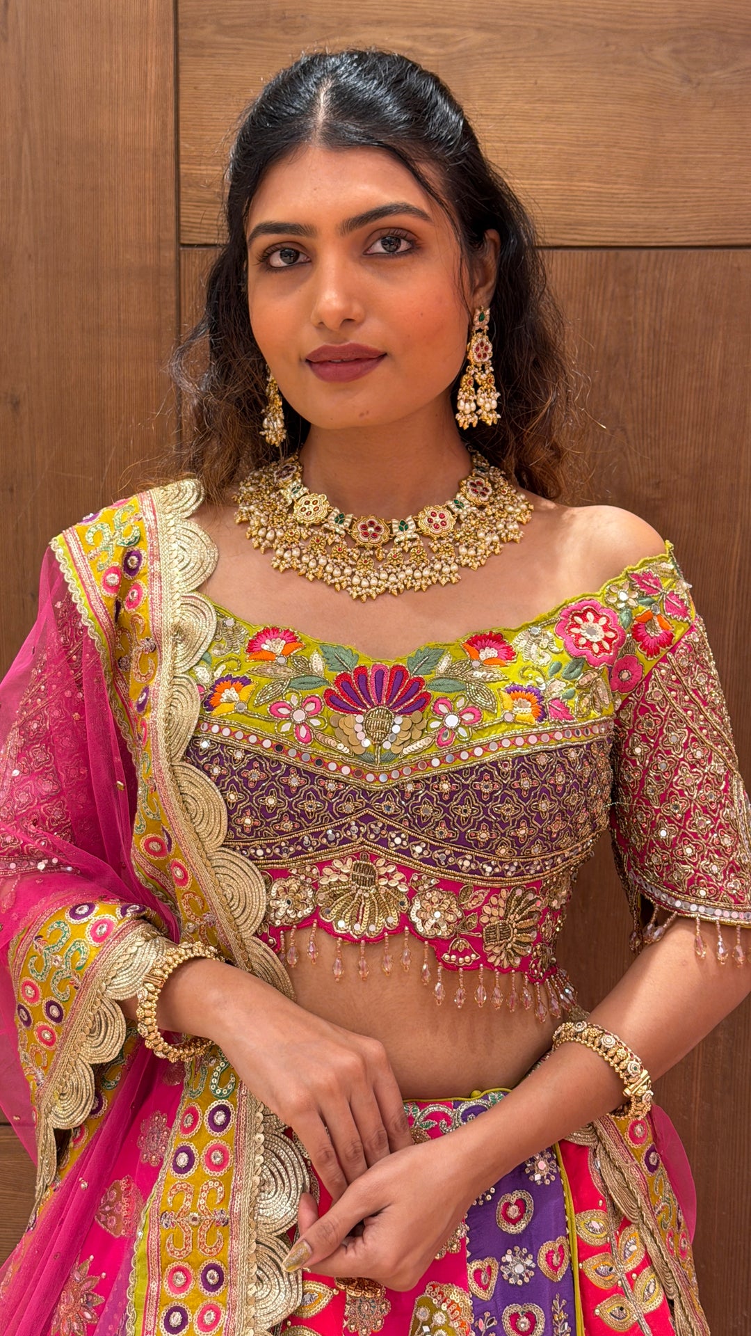Rani Pink & Lime Green Royal Embroidered Bridal Lehenga Set