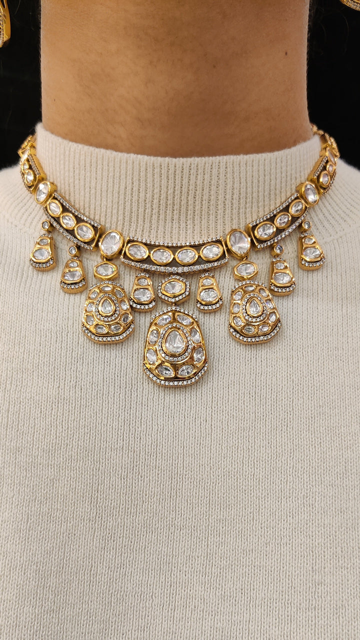 Premium Gold-Plated Kundan Necklace Set with Matching Earrings
