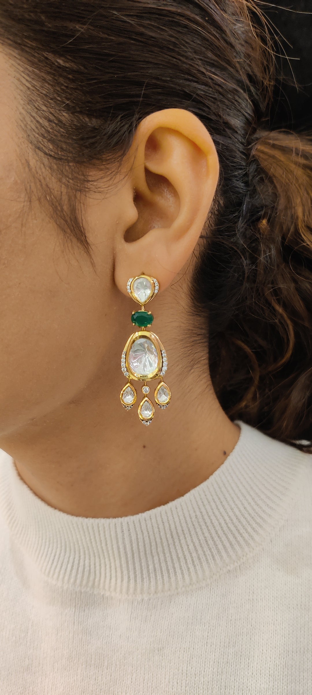 Emerald Green & Kundan Gold-Plated Choker Necklace Set with Matching Earrings