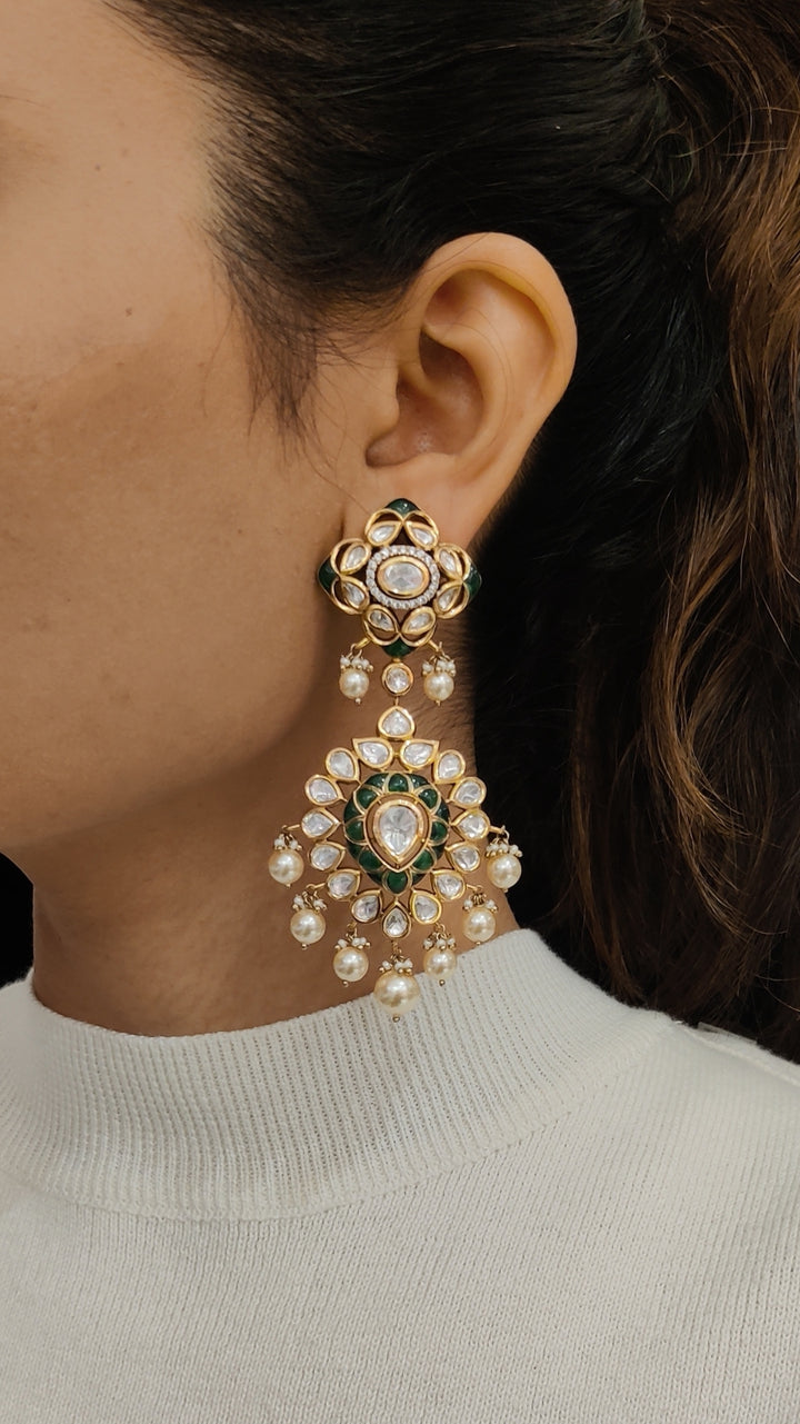 Royal Green Meenakari Kundan Bridal Necklace Set with Earrings & Maang Tikka