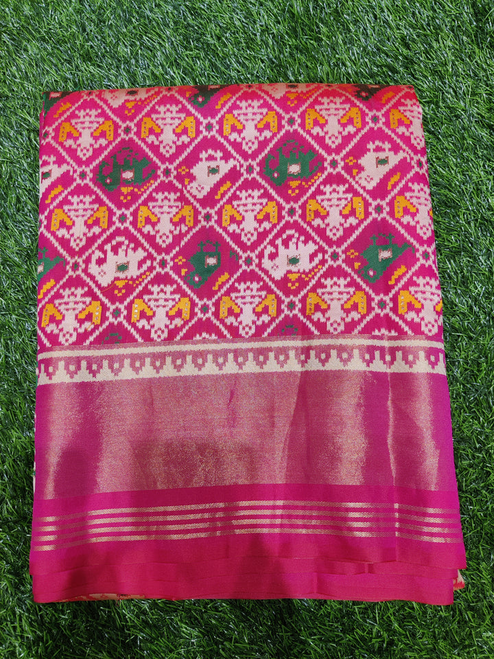 Patola Weaving Silk Saree with Traditional Ikat Diamond Weave & Rich Zari Border