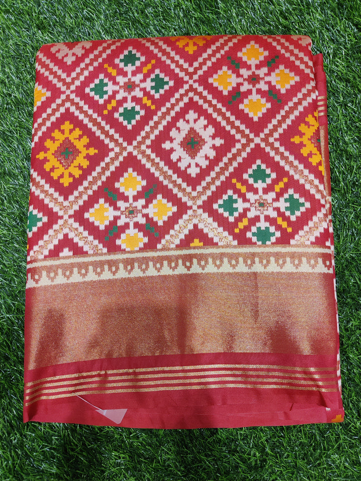 Patola Weaving Silk Saree with Traditional Geometric Ikat Design & Rich Zari Border