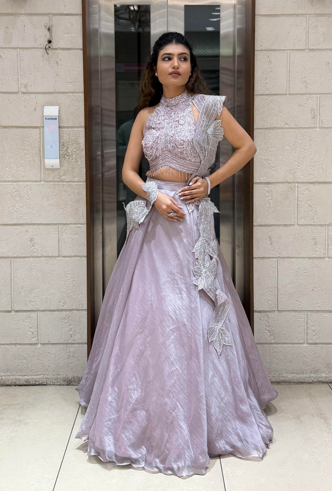 Lavender Embellished Designer Lehenga Set with Ruffled Dupatta – Celestial Charm Edition