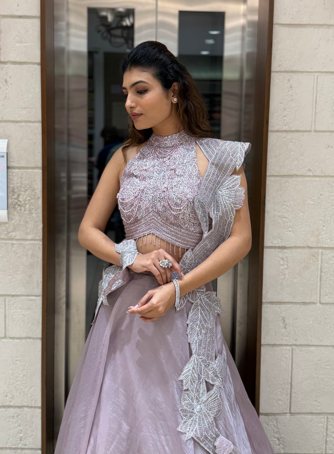 Lavender Embellished Designer Lehenga Set with Ruffled Dupatta – Celestial Charm Edition