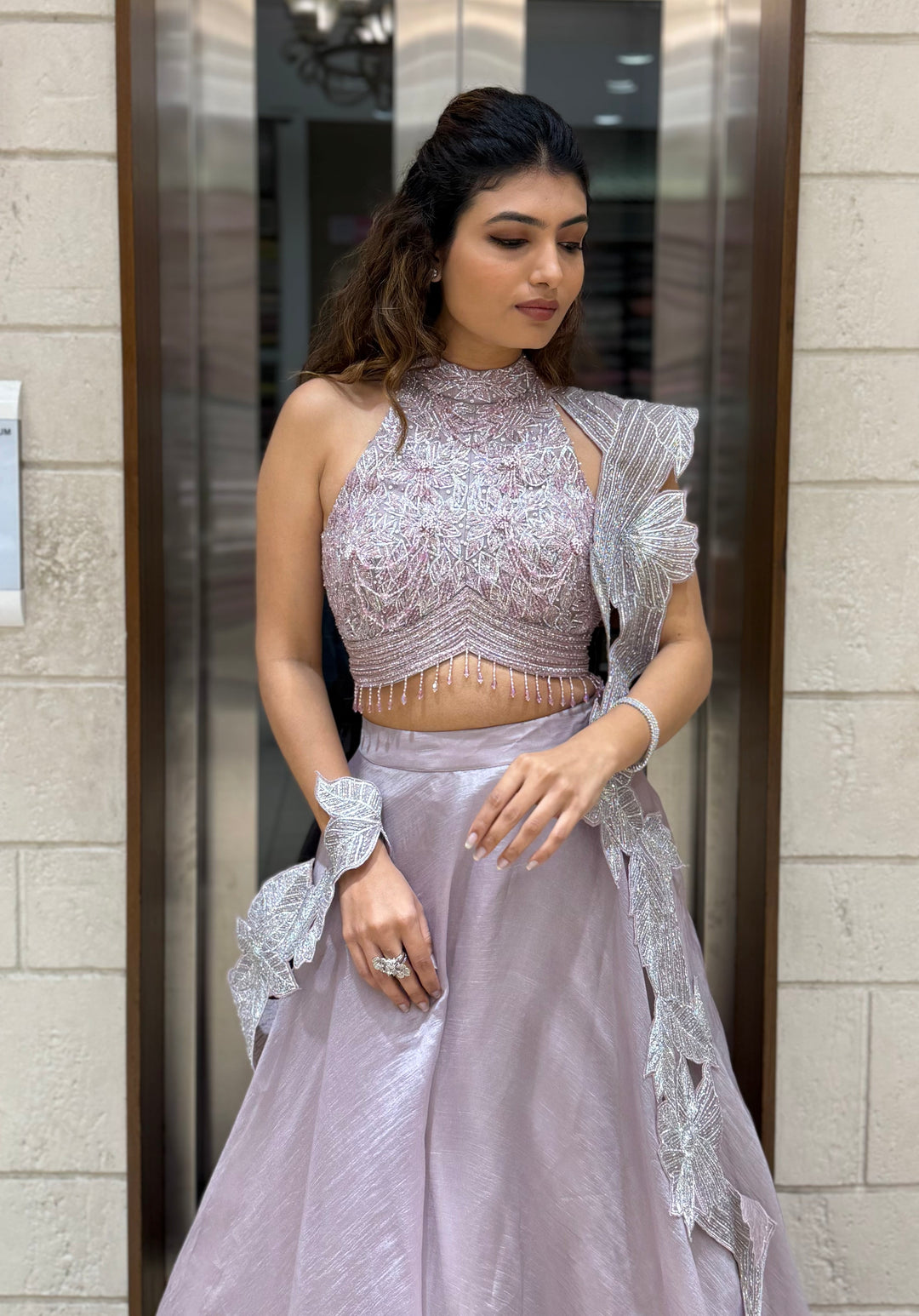 Lavender Embellished Designer Lehenga Set with Ruffled Dupatta – Celestial Charm Edition