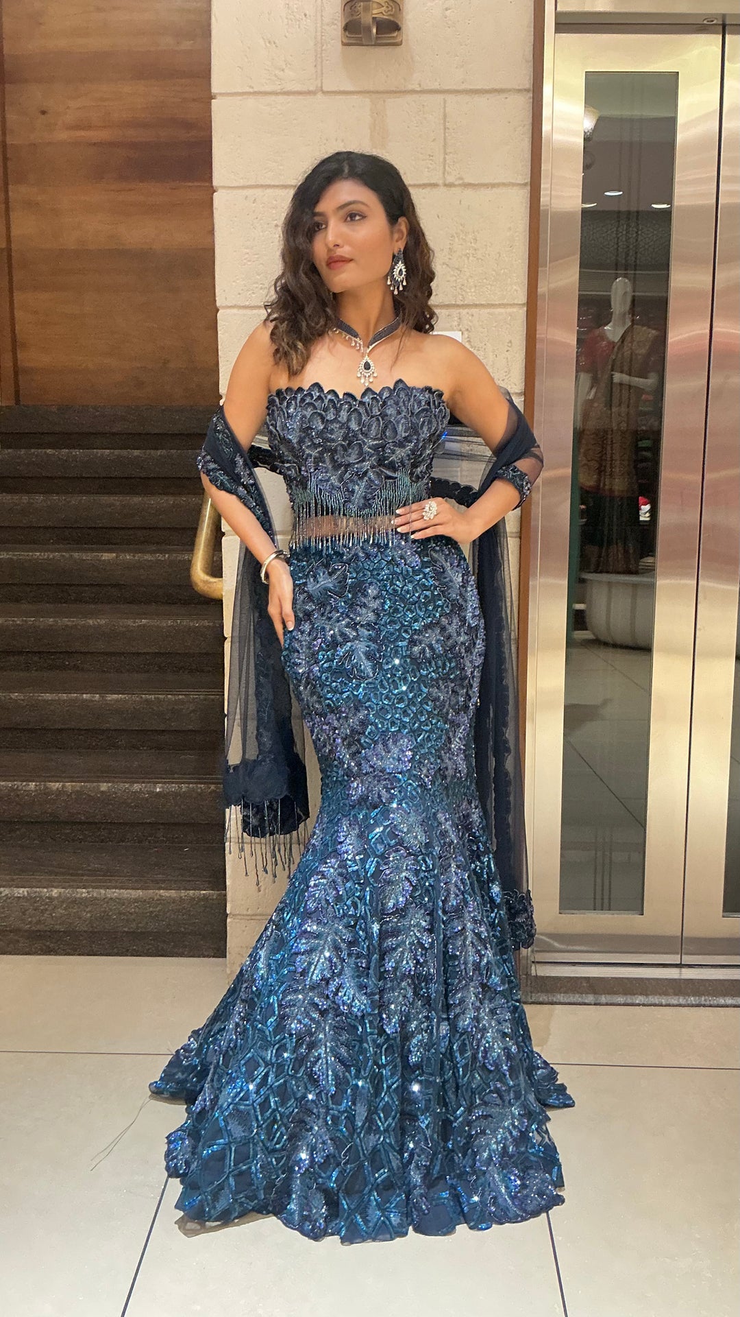 Teal Blue Sequin Designer Heavy Embroidered Bridal Lehenga Set