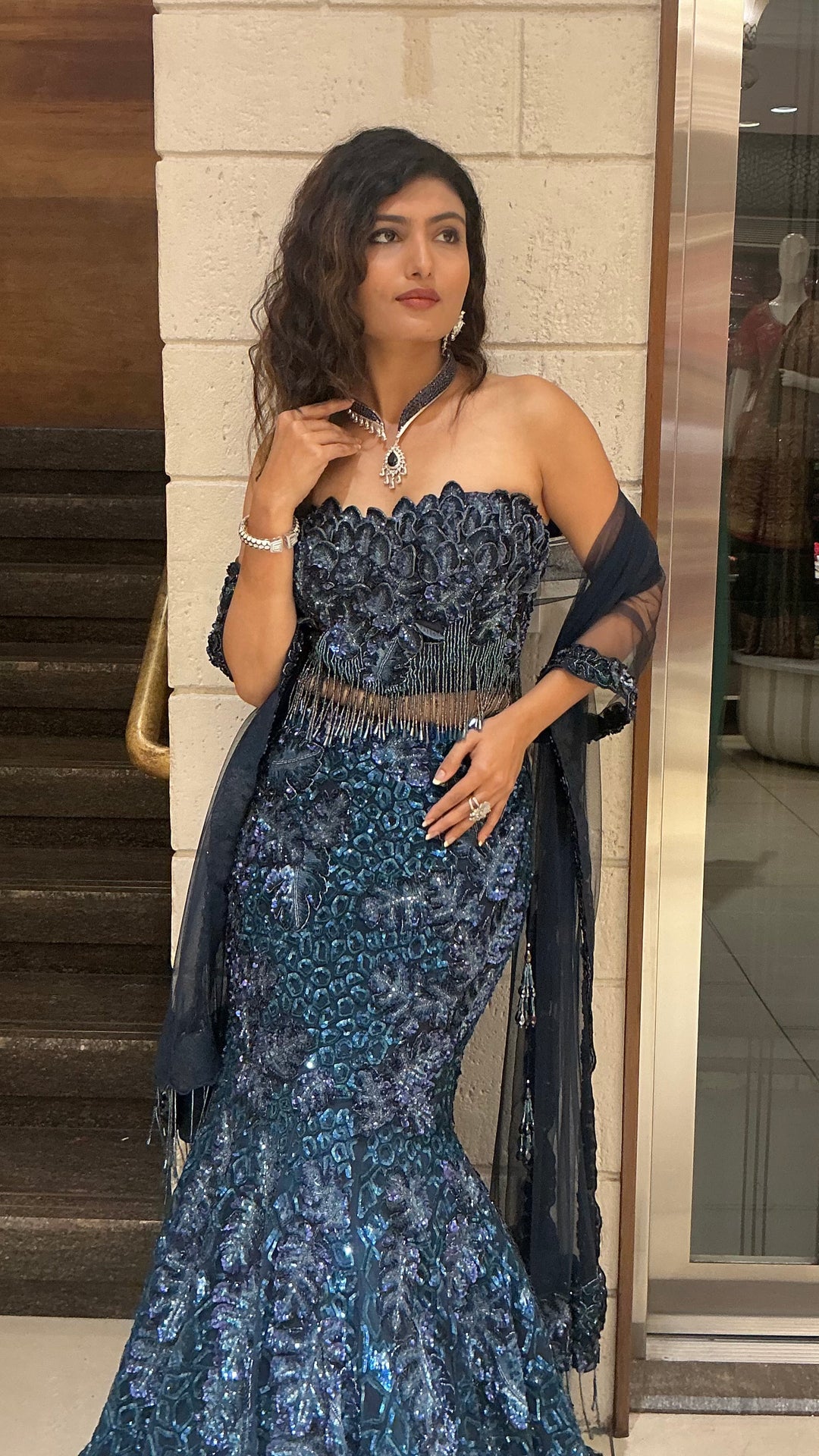 Teal Blue Sequin Designer Heavy Embroidered Bridal Lehenga Set