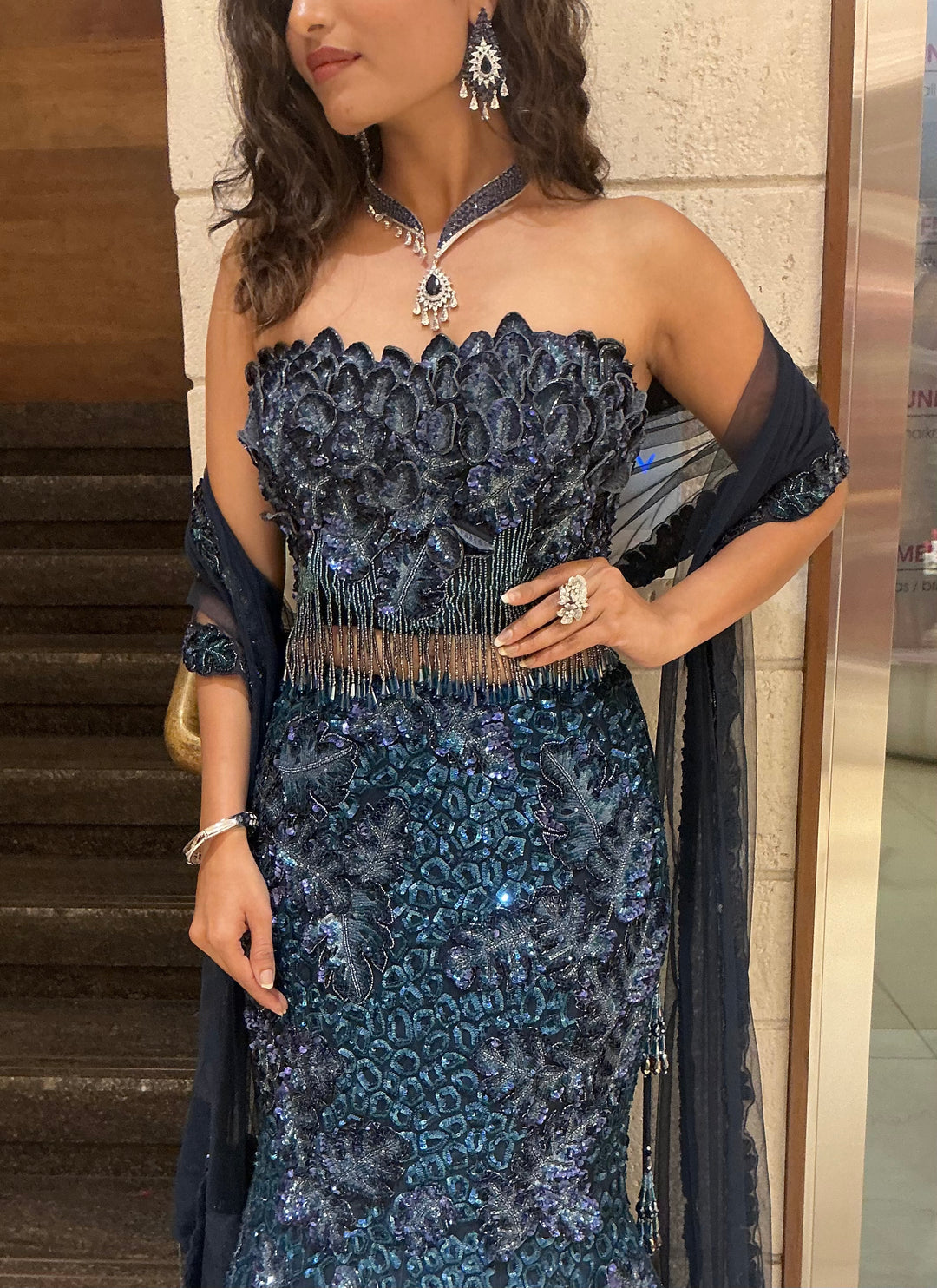 Teal Blue Sequin Designer Heavy Embroidered Bridal Lehenga Set