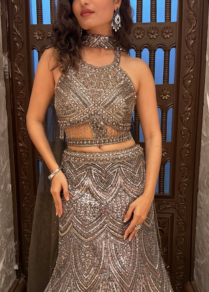 Gunmetal Grey Heavy Sequin Embroidered Designer Lehenga Choli Set
