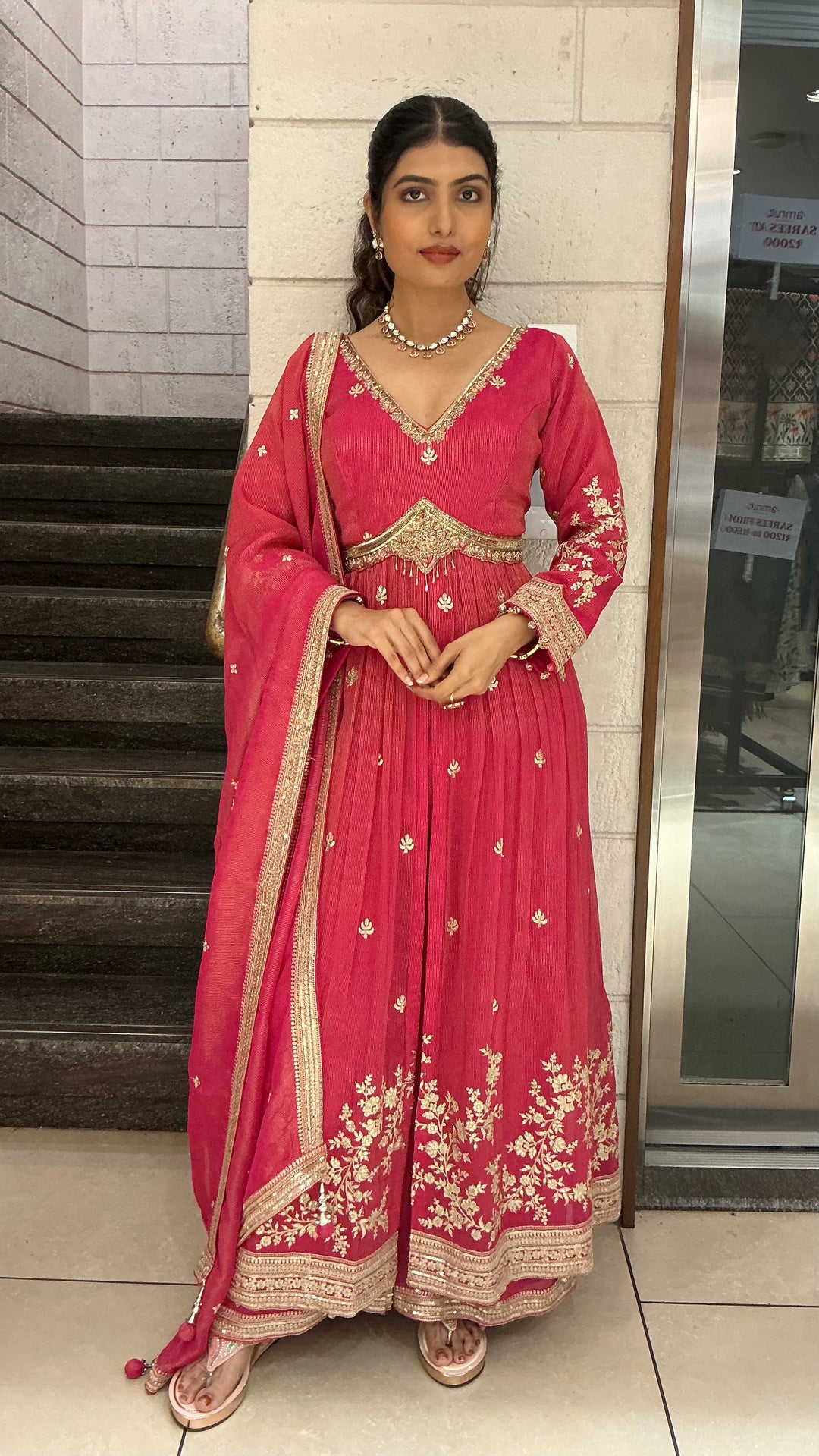 Rani Pink Embroidered Indo-Western Palazzo Suit Set with Dupatta