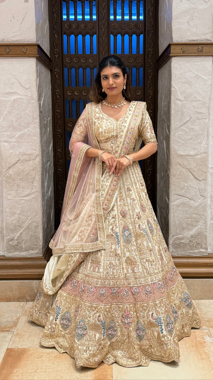 Ivory Gold Heavy Embroidered Bridal Lehenga Set – Royal Heritage Edition