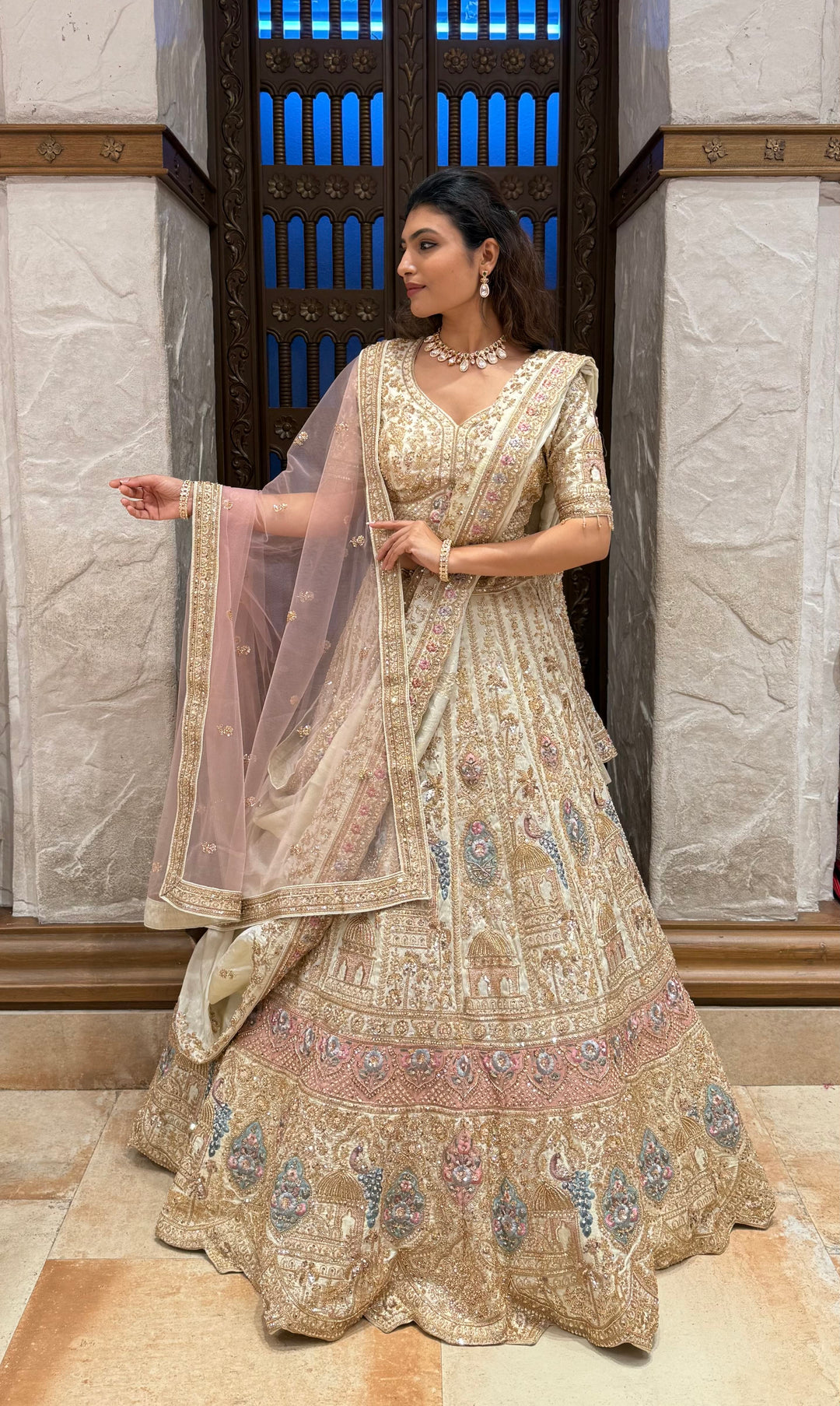 Ivory Gold Heavy Embroidered Bridal Lehenga Set – Royal Heritage Edition