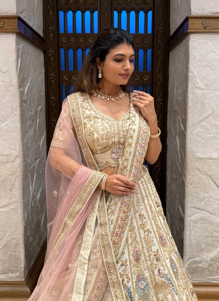 Ivory Gold Heavy Embroidered Bridal Lehenga Set – Royal Heritage Edition