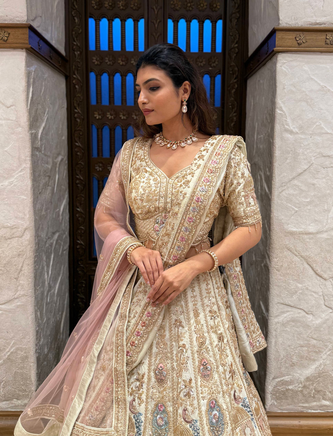 Ivory Gold Heavy Embroidered Bridal Lehenga Set – Royal Heritage Edition