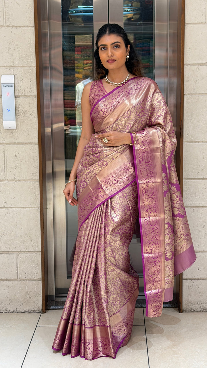 Orchid Pink Banarasi Silk Saree with Rich Zari Floral Weaving