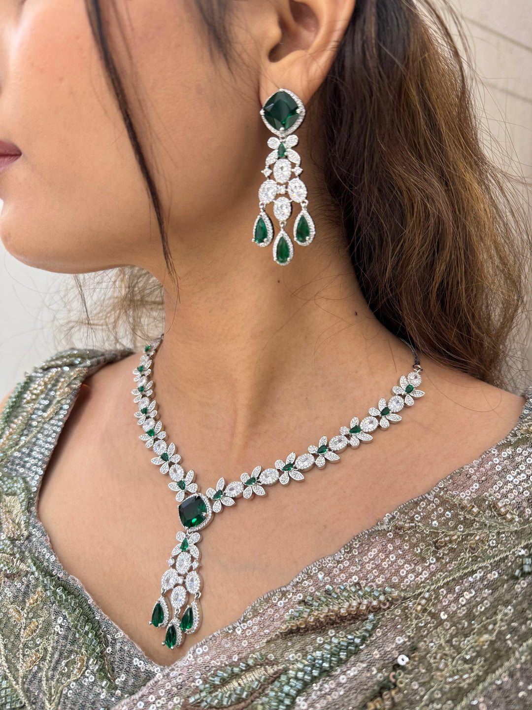 Ocean Green & Silver Dual-Tone Sequin Saree with Embroidered Border