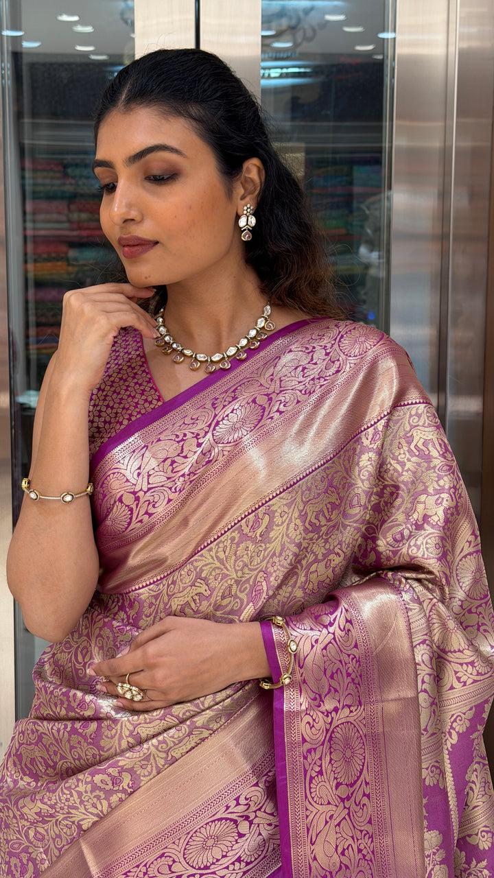 Orchid Pink Banarasi Silk Saree with Rich Zari Floral Weaving