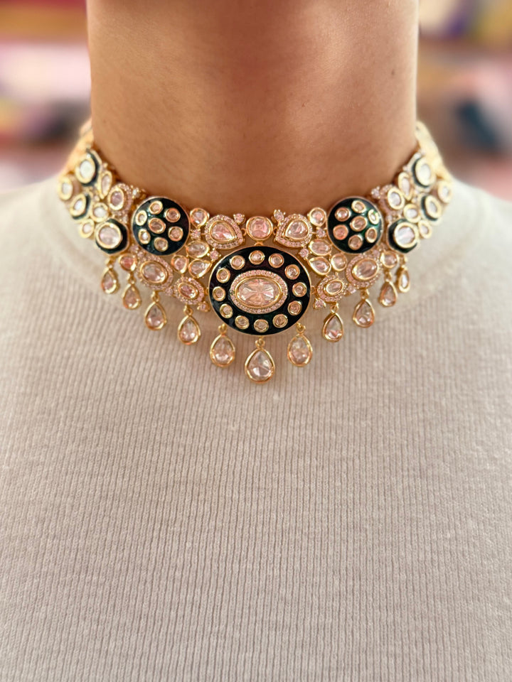 Elegant Black Enamel & Kundan Choker Necklace