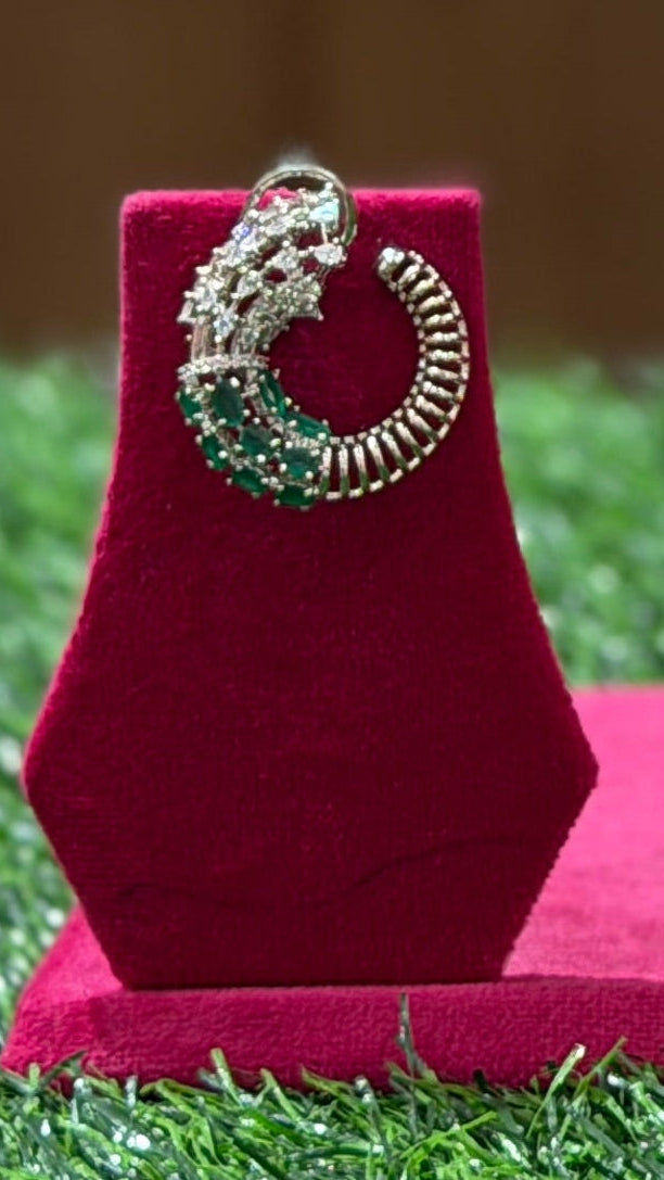 Emerald Green CZ Twist Choker Necklace Set with Matching Hoop Earrings