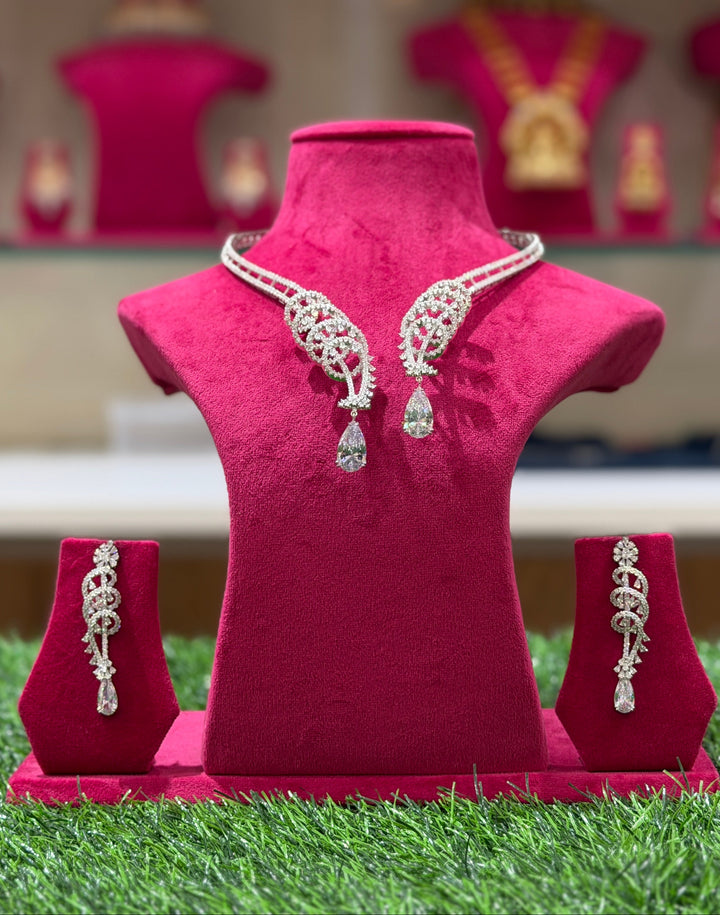 Luxury CZ Open Front Necklace Set with Designer Drop Earrings