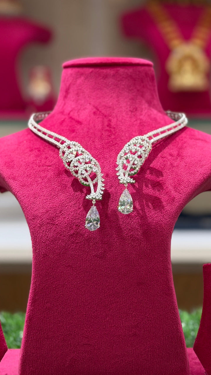 Luxury CZ Open Front Necklace Set with Designer Drop Earrings