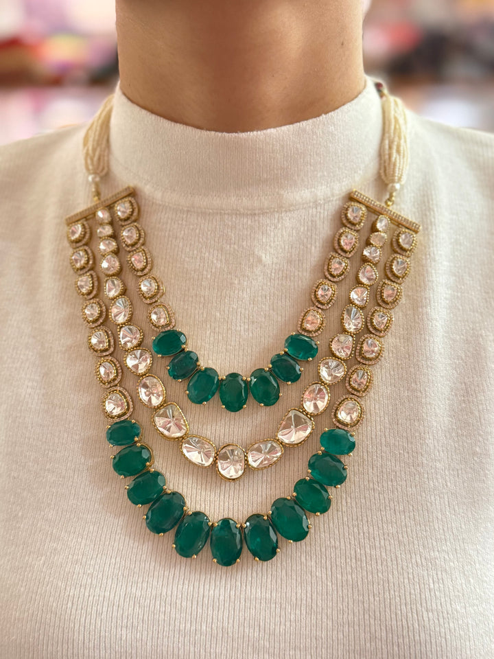 Multicolor Kundan Choker Necklace with Green Enamel Finish