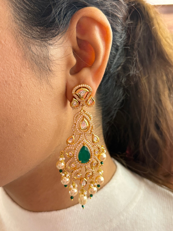 Gold-Plated Kundan & Emerald Green Stone Choker Necklace with Pearl Drops