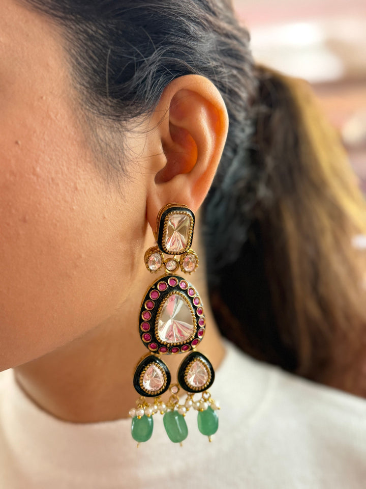 Statement Kundan & Mint Green Beaded Choker Necklace with Pink Enamel