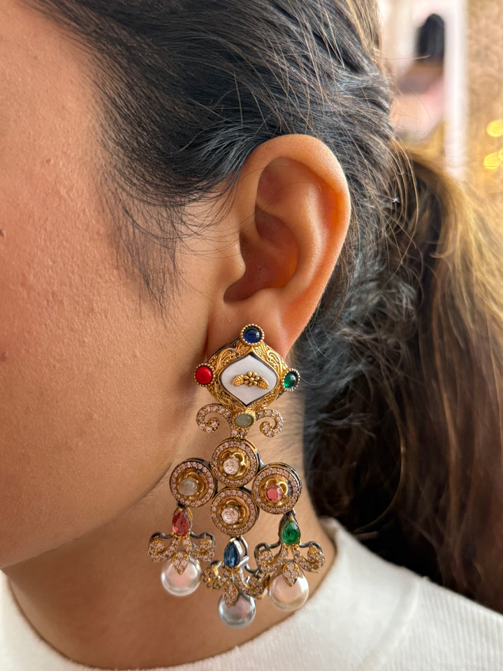 Navratna Kundan Necklace with Multicolor Gemstones & Pearls