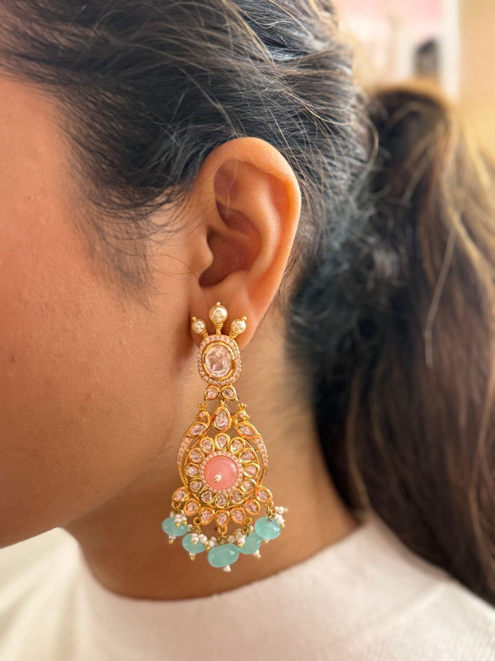 Pastel Pink & Mint Green Kundan Bridal Choker Necklace Set with Maang Tikka