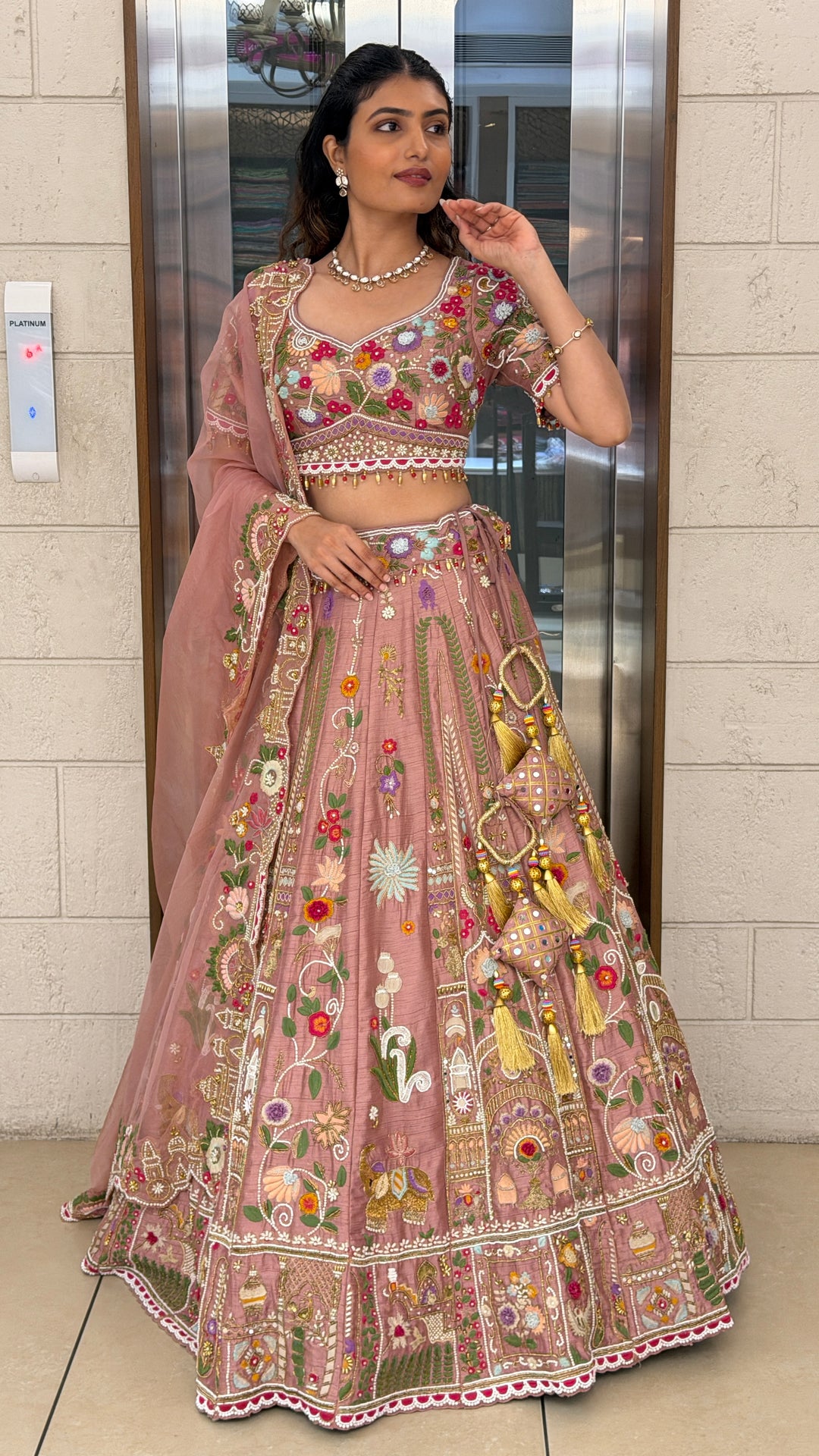 Blush Pink Heritage Embroidered Lehenga Set with Dupatta
